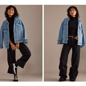 Pilcro Anthropologie The Sport Cuff Mid-Rise Wide-Leg Jeans Black Gray Size 28